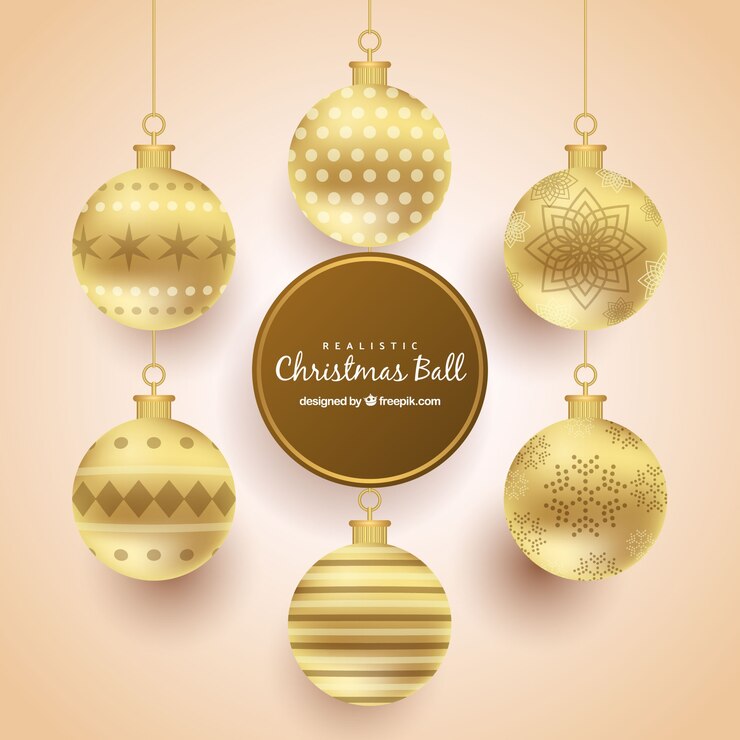 Vecteur gratuit pack de boules de noël dorées