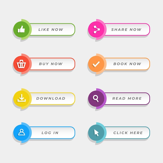 Vecteur gratuit pack de boutons d'appel à l'action design plat