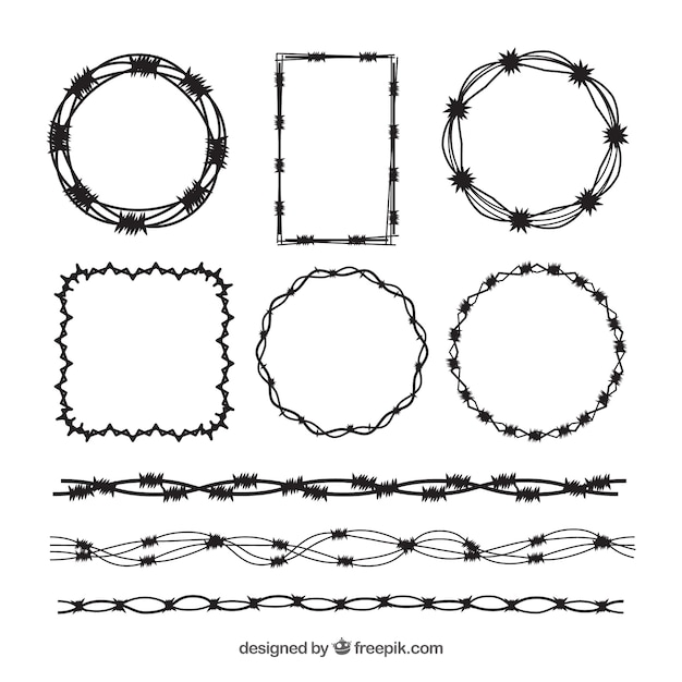 Vecteur gratuit pack de cadre en fil de fer barbelé