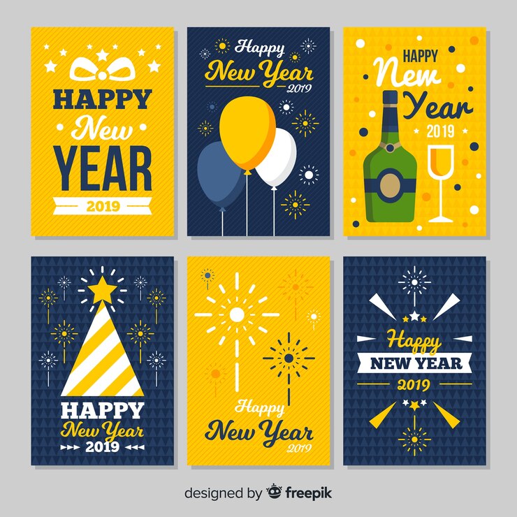 Vecteur gratuit pack de cartes de gros éléments de la nouvelle année