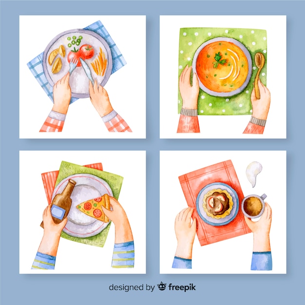 Pack De Cartes Repas Aquarelle