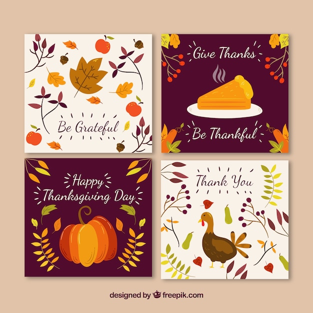 Vecteur gratuit pack de cartes de voeux de thanksgiving