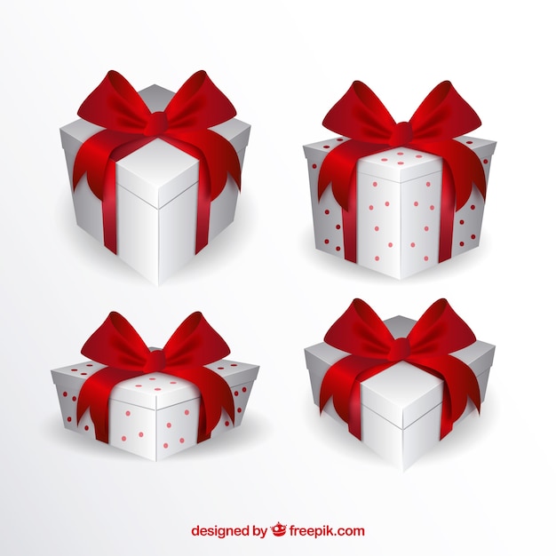 Pack de coffrets cadeaux blancs avec des rubans rouges