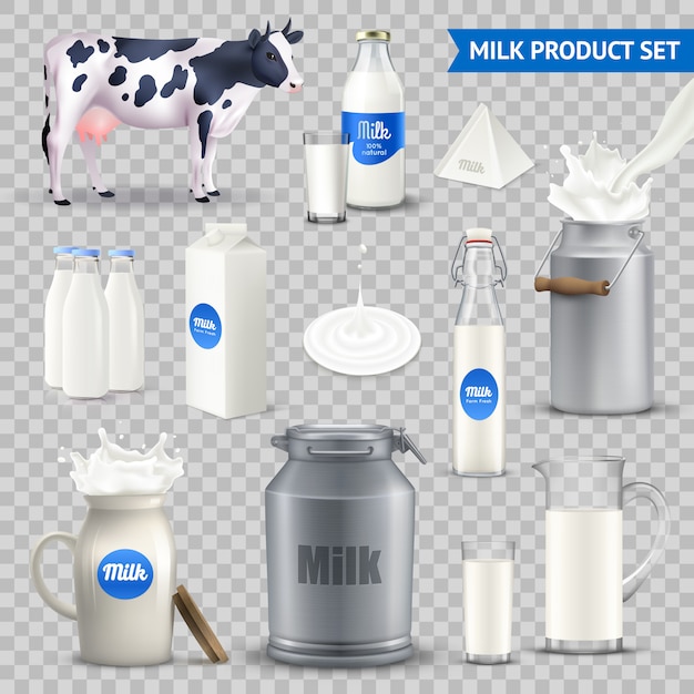Vecteur gratuit pack cointainers au lait