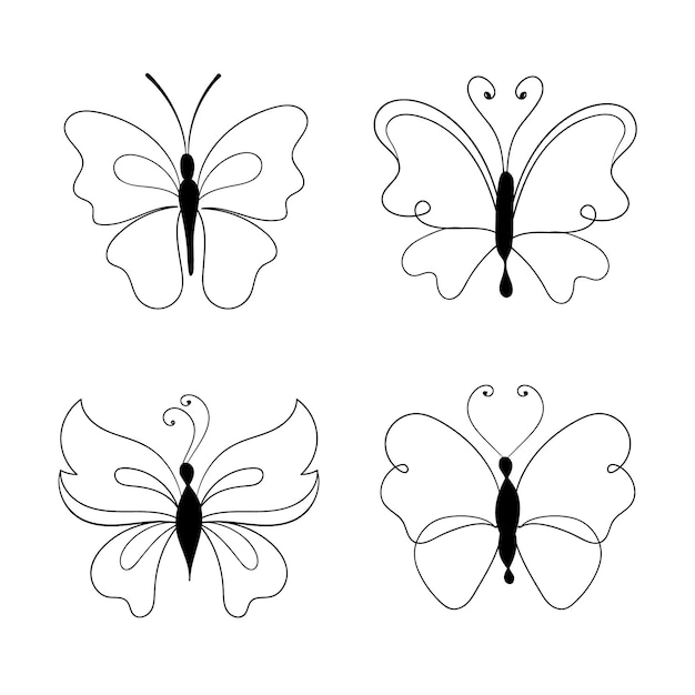 Vecteur gratuit pack de contour de papillon dessiné à la main