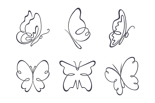 Vecteur gratuit pack de contour de papillon dessiné à la main