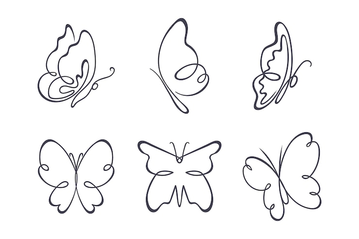 Vecteur gratuit pack de contour de papillon dessiné à la main
