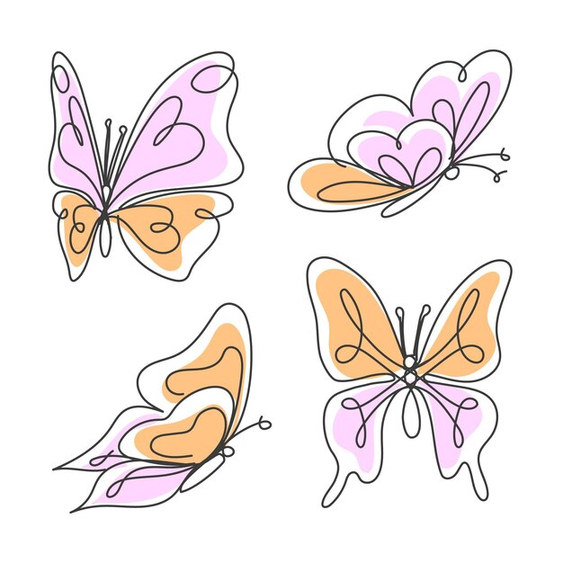Pack de contour de papillon dessiné à la main