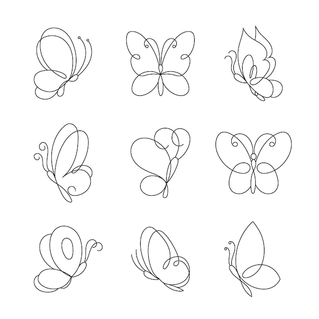Vecteur gratuit pack de contour de papillon dessiné à la main