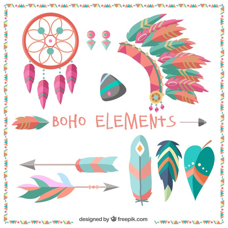 Vecteur gratuit pack de couleur des grands éléments boho en design plat