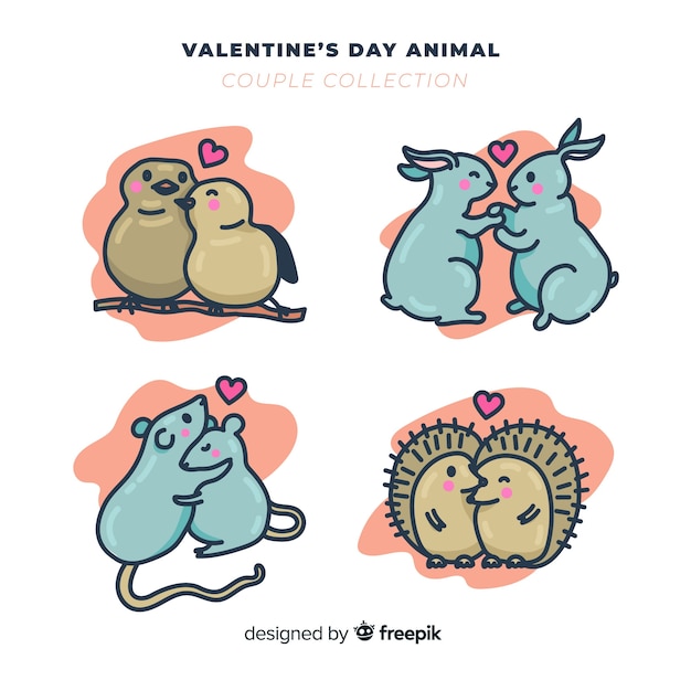 Pack De Couple D'animaux De Saint Valentin Dessinés à La Main