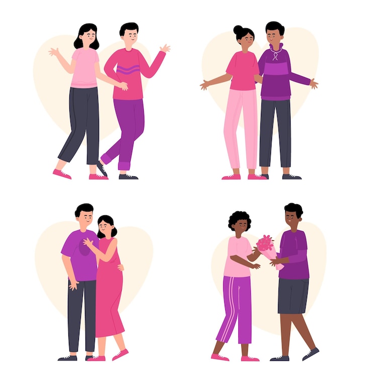 Vecteur gratuit pack de couple de la saint-valentin dessiné à la main