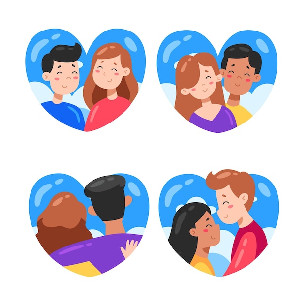 Vecteur gratuit pack de couple de la saint-valentin dessiné à la main