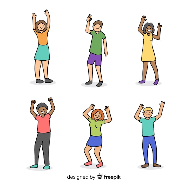 Vecteur gratuit pack de danse jeunes dessinés à la main