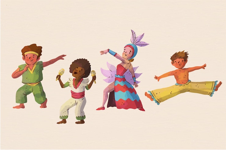 Vecteur gratuit pack danseur de carnaval brésilien avec costumes