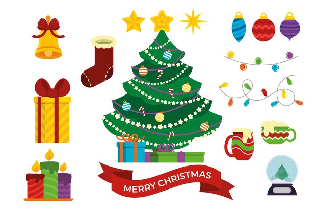 Pack de décoration de Noël design plat