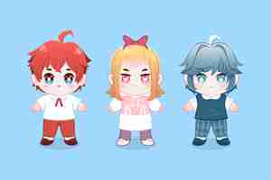 Vecteur gratuit pack détaillé de personnages d'anime chibi