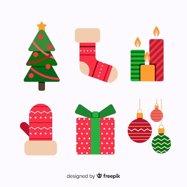 Pack D'élément De Noël Au Design Plat