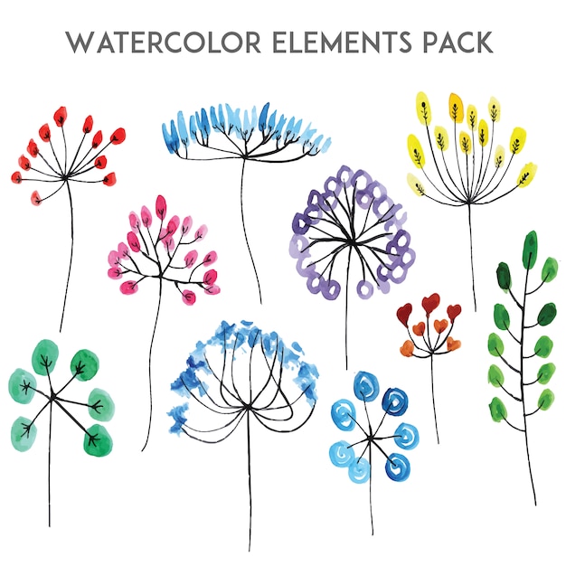 Vecteur gratuit pack d'éléments d'aquarelle