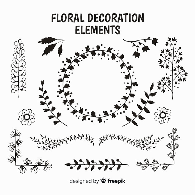 Vecteur gratuit pack d'éléments décoratifs floraux incolores