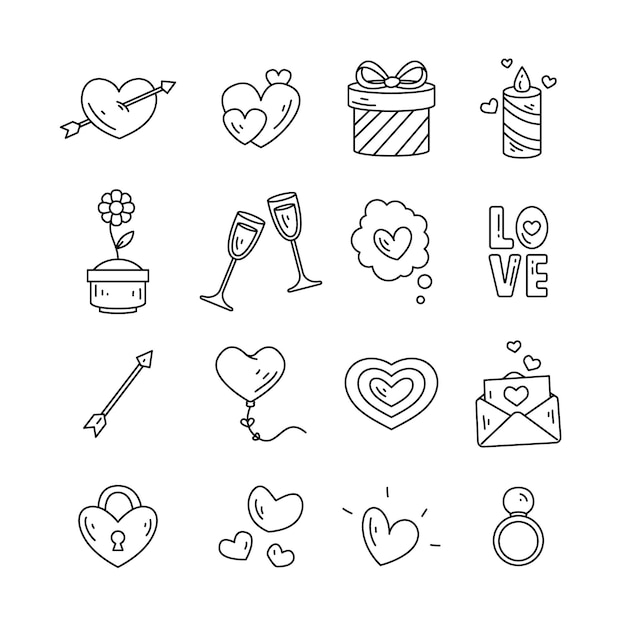 Pack d'éléments griffonnés de la saint-valentin