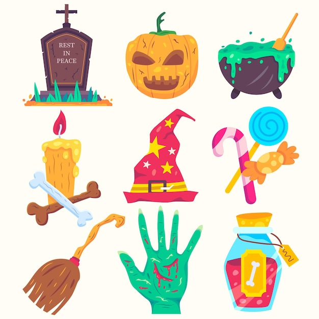 Vecteur gratuit pack d'éléments d'halloween