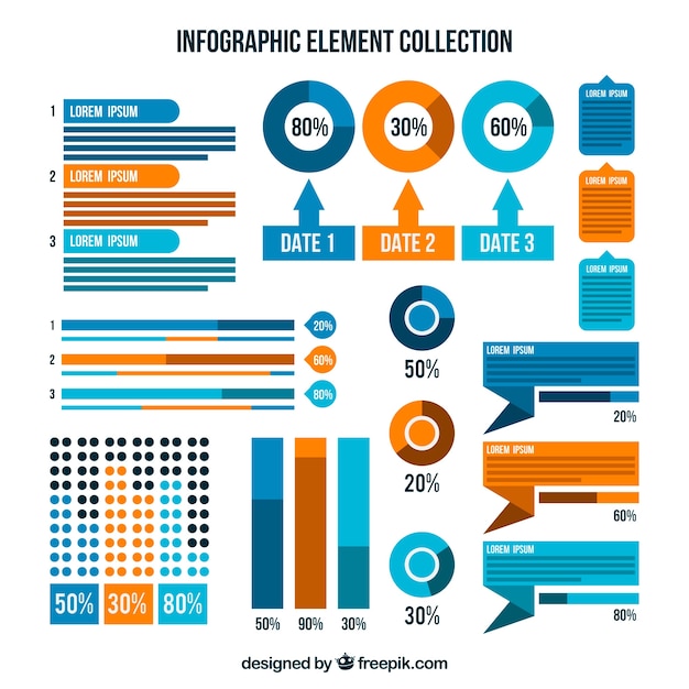 Vecteur gratuit pack d'éléments infographiques orange et bleu