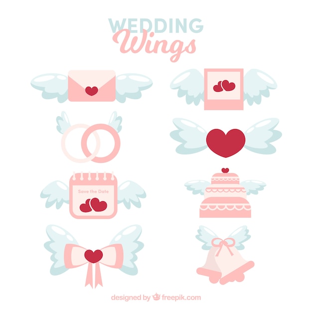 Pack Des éléments De Mariage Avec Des Ailes