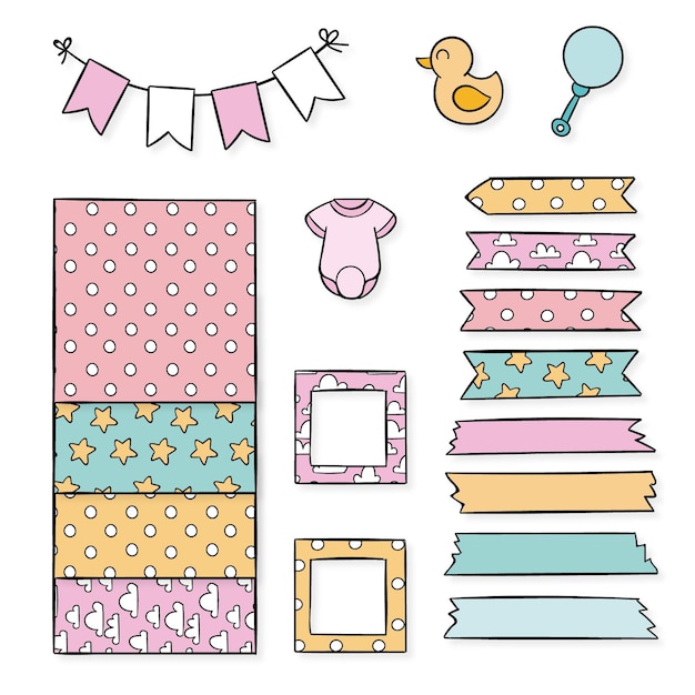 Vecteur gratuit pack d'éléments de scrapbooking baby shower