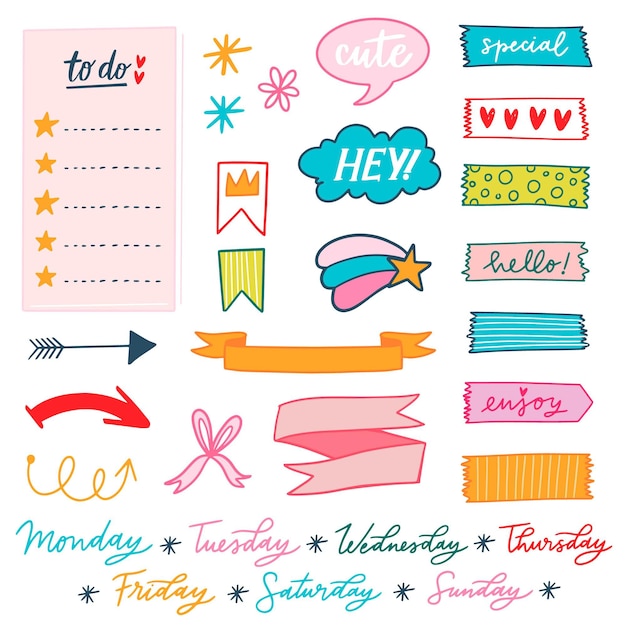 Pack D'éléments De Scrapbooking De Planification Colorés