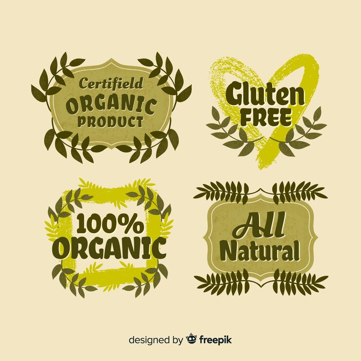 Vecteur gratuit pack d&#39;étiquettes d&#39;aliments biologiques dessinés à la main