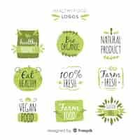 Vecteur gratuit pack d'étiquettes d'aliments biologiques simples dessinés à la main