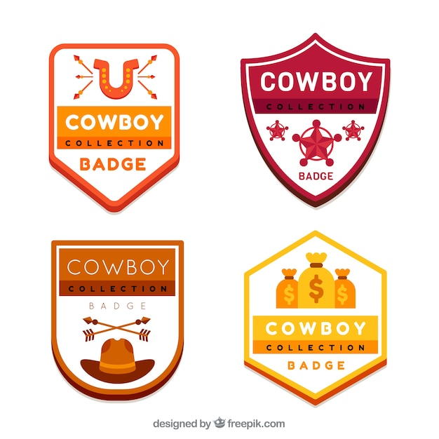 Vecteur gratuit pack d'étiquettes cowboy en différentes couleurs