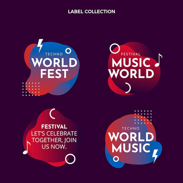 Vecteur gratuit pack d'étiquettes de festival de musique coloré dégradé