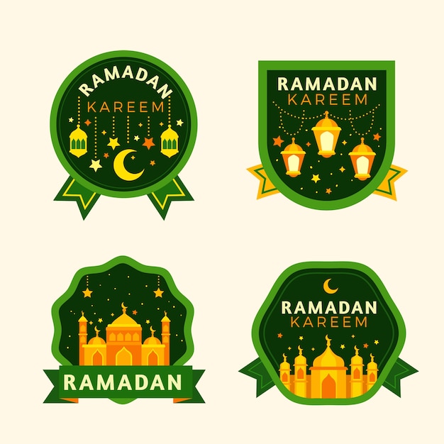 Vecteur gratuit pack d'étiquettes de ramadan plat