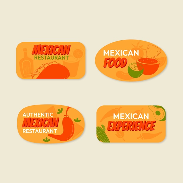 Vecteur gratuit pack d'étiquettes de restaurant mexicain dessinés à la main