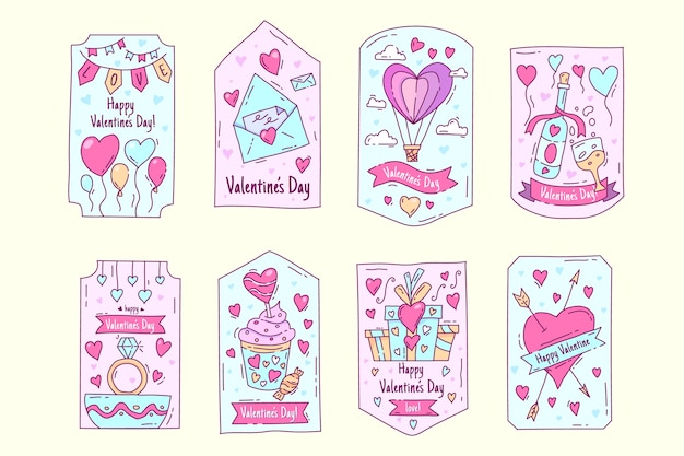 Pack D'étiquettes Saint Valentin Dessinés à La Main