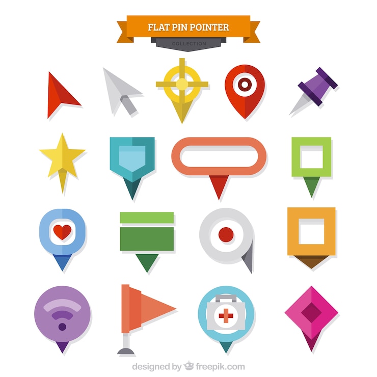 Vecteur gratuit pack fantastique de pointeurs colorés