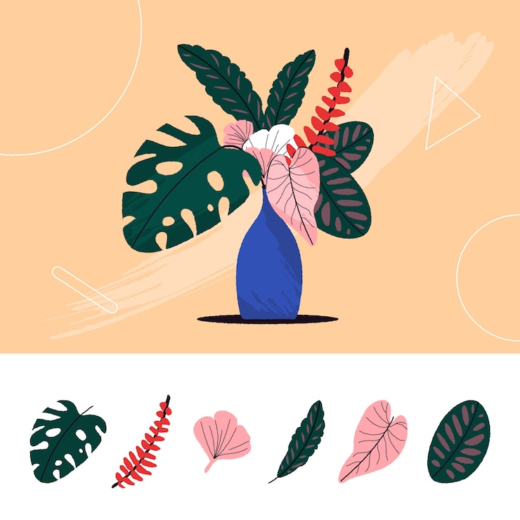 Vecteur gratuit pack de fleurs et de feuilles tropicales