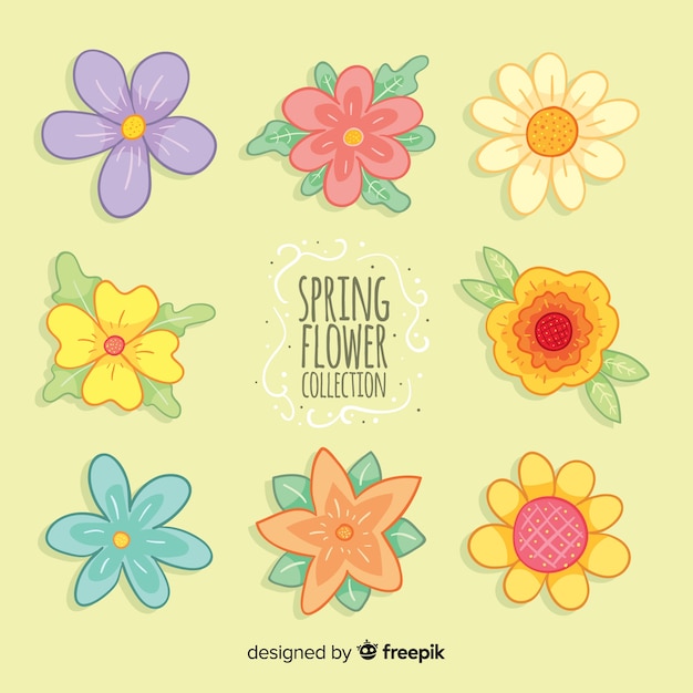 Vecteur gratuit pack de fleurs de printemps colorées