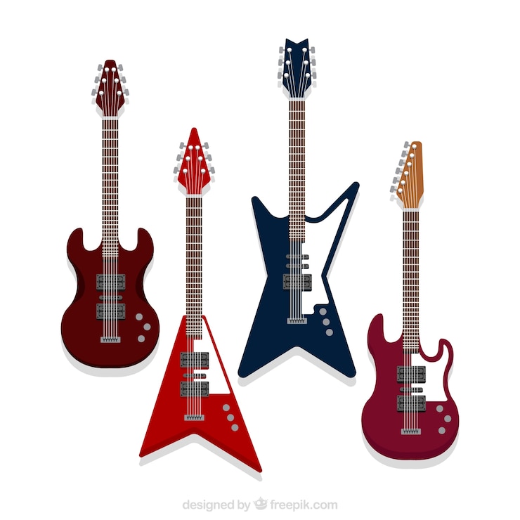 Vecteur gratuit pack de guitares électriques avec des designs fantastiques