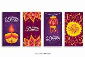 Vecteur gratuit pack d'histoires de diwali instagram