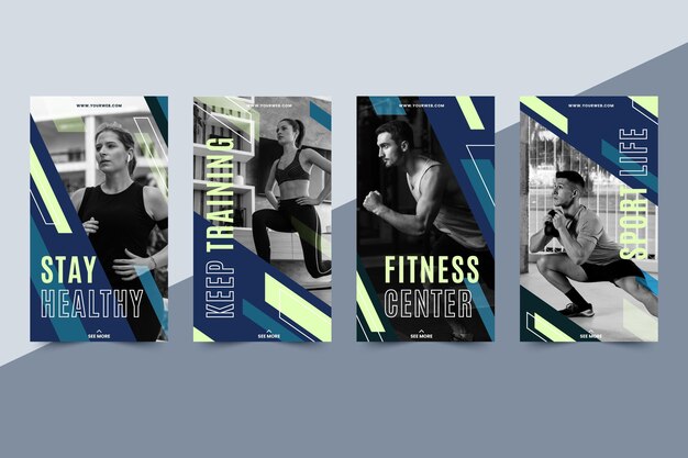 Pack d'histoires de fitness plat