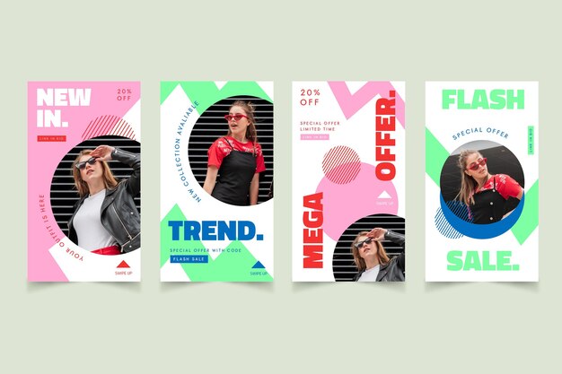 Pack d'histoires Instagram avec promotion de vente de mode