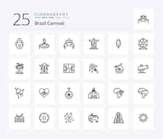 Vecteur gratuit pack d'icônes brésil carnival 25 line comprenant la célébration du costume de jésus du monument brésilien