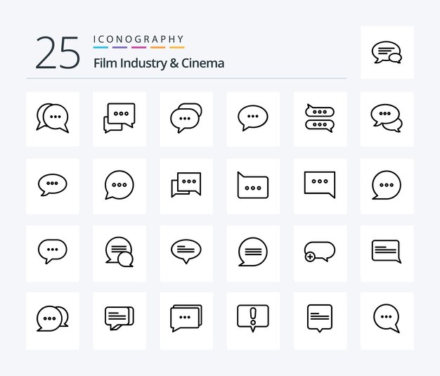 Pack d'icônes Cenima 25 Line comprenant des messages de commentaire de bulle de chat