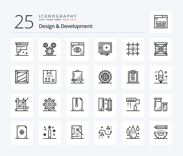 Vecteur gratuit pack d'icônes design development 25 line comprenant des idées de codage de développement développement de programmation