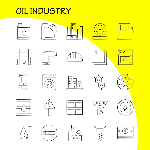 Vecteur gratuit pack d'icônes dessinées à la main de l'industrie pétrolière pour les concepteurs et les développeurs icônes d'échelle de poids pondération dock usine industrie lifter production vector