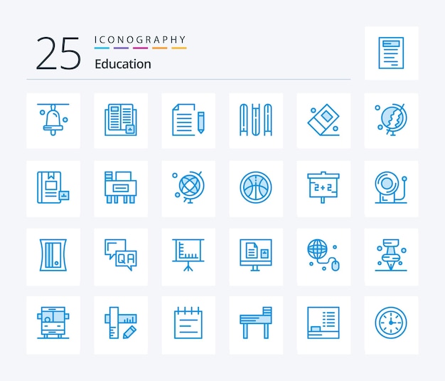 Vecteur gratuit pack d'icônes education 25 blue color, y compris le fichier de document de l'école d'éducation