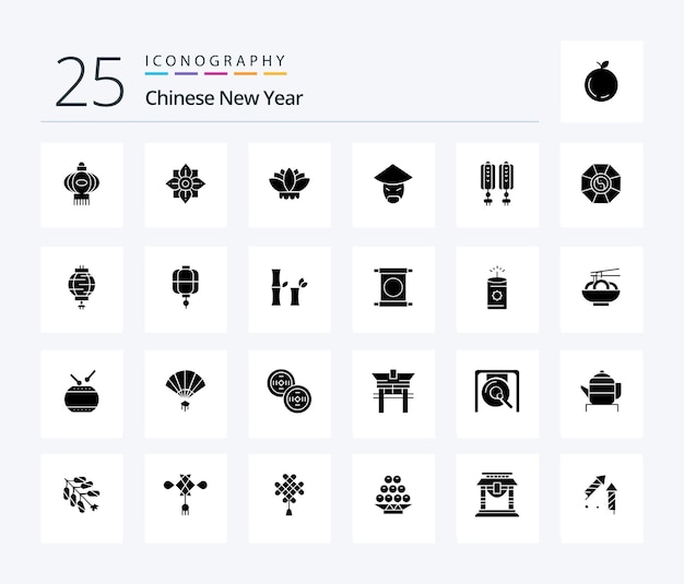 Vecteur gratuit pack d'icônes de glyphes solides du nouvel an chinois 25, y compris le nouvel an nouvel an chinois chinois